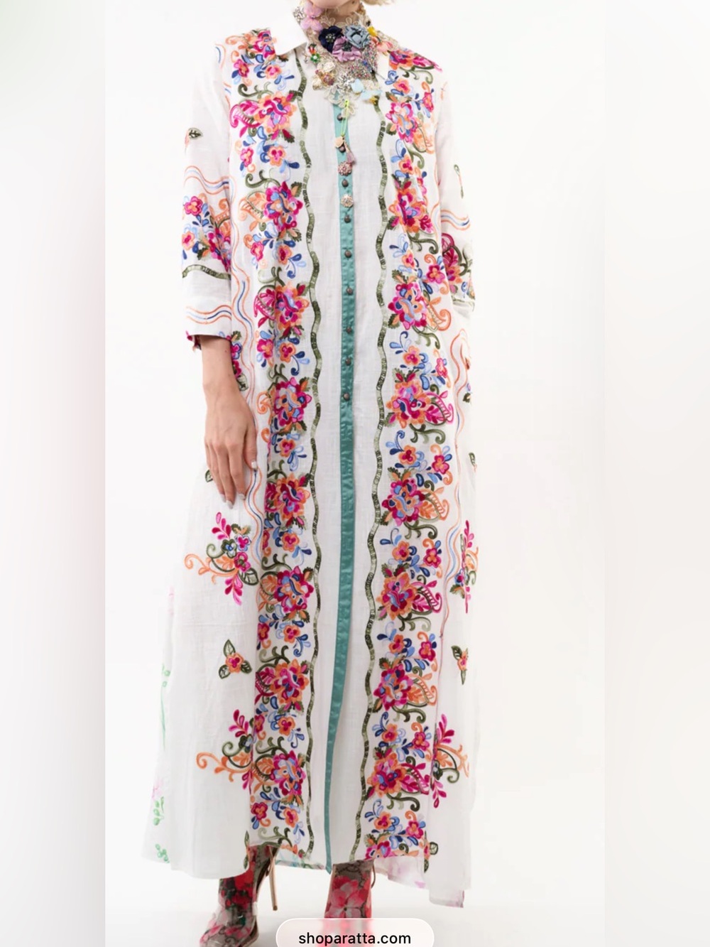 NWT Aratta Silent Journey- Beauty Mark Duster, Embroidered White Maxi Duster